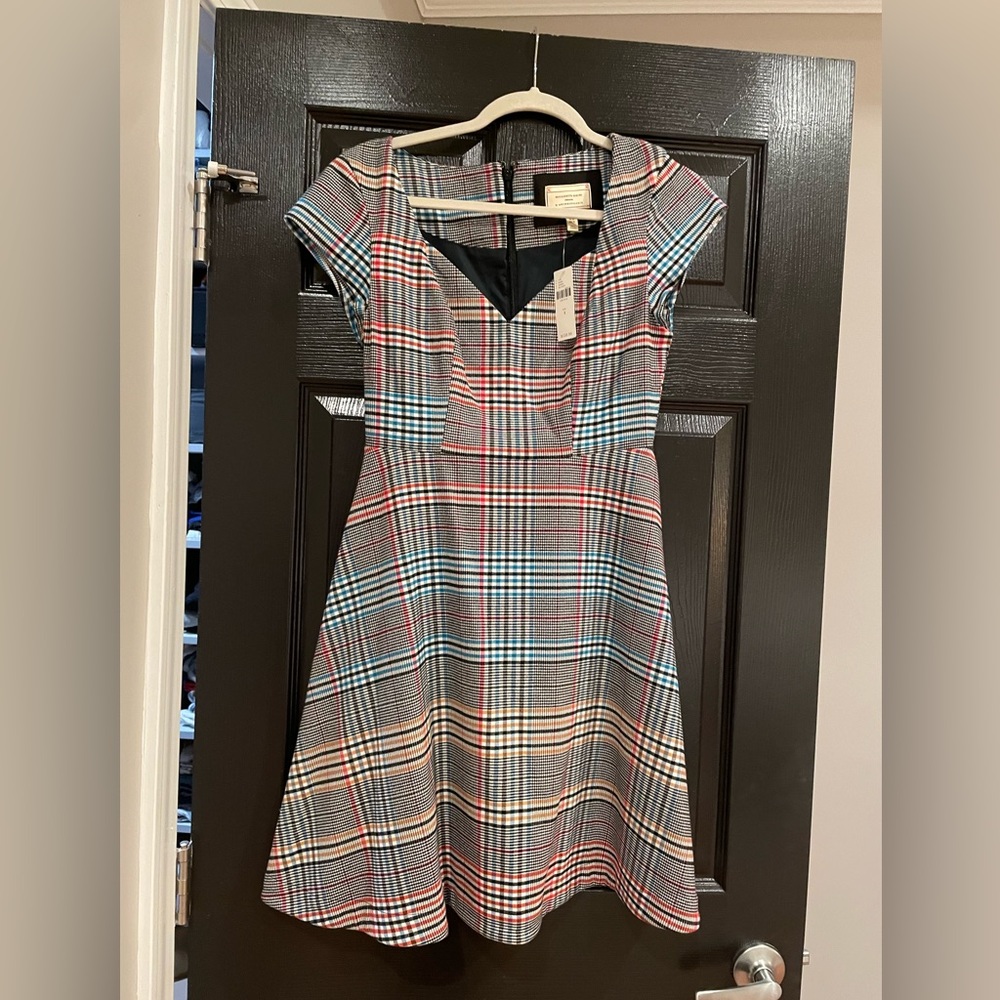 Anthropologie NWT plaid cap sleeve dress size 4